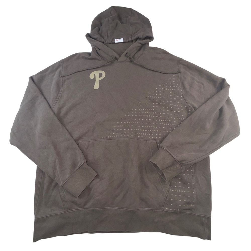 Nike MLB Philadelphia Phillies Hoodie Brown Swoosh Logo Sweatshirt Mens Large